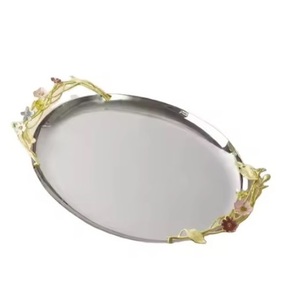 Metal Serving Tray with Exquisite Handles Mirror Polish Finishing Decorative Trays for Hotel & <b>Home</b> Use - Product Image 1