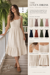 Robe plissée mi-longue en coton et lin tissé de qualité supérieure, respirante, à bretelles nouées et ourlet à volants – Collection décontractée en gros - Product Image 4