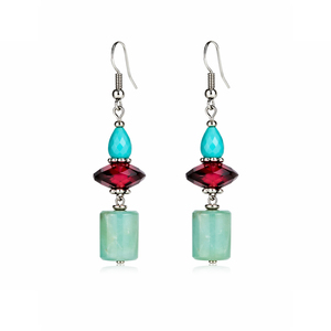 Natural Amazonite & Red Crystal Drop Earrings with Faceted Teardrop <b>Opal</b> Accent Handmade Silver Dangle Earrings - Product Image 4