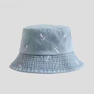 Sombrero de Pescador Unisex de Algodón y Lino, Ajustable y Transpirable, con Bordado de Ancla Blanca, para Adultos, Primavera, Verano, Playa, Uso Casual - Product Image 1