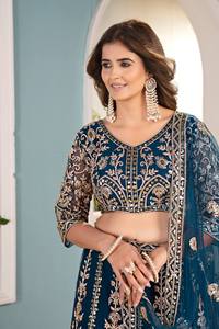 Latest Women Wedding Party Festival Wear Butterfly Net <b>Material</b> Lehenga Choli with <b>Sequins</b> Embroidery Work Recycled <b>Materials</b> - Product Image 4