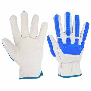 High Quality Custom Logo Safety <b>Gloves</b> White Cow Grain Leather Driver Working <b>Gloves</b> with Elastic Band No Lining - Product Image 6