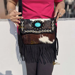 Sac bandoulière bohème élégant et léger en cuir de vachette véritable pour femme, avec fermeture éclair multi-usages, capacité 1-1,9 L, vente chaude - Product Image 1