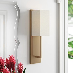 Modern <b>Wall</b> <b>Sconce</b> with Beige Shade Round Metal Backplate Adjustable Arm Lighting Fixture - Product Image 2