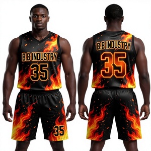 Ensemble Maillot et Short de Basketball Personnalisé Noir Flamme pour Hommes et Jeunes – Numéro 35 – Kit Premium Sublimé Effet Feu B.B Industry - Product Image 5