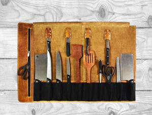 Couteau de Chef Forgé à la Main de Qualité Supérieure, Vente en Gros OEM/ODM, Manche en Cuir Roulé, Résistant à l'Eau LKR-0316 - Product Image 3