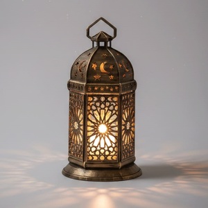 Traditional Design Golden Cylindrical Moroccan Lantern With <b>Floral</b> Cutouts Durable Home Decoration - Product Image 4