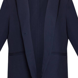 Blazer sur mesure OEM pour femme, bleu marine, coupe ajustée, col en V, un bouton, en viscose peignée et polyester, pour le bureau et les affaires, vente en gros - Product Image 3