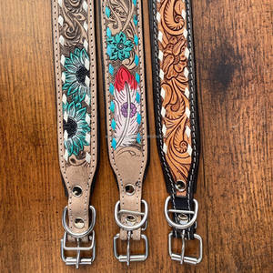 Wholesale Durable Hand Tooled Leather <b>Padded</b> Dog Collar Pet Accessories Genuine Leather Adjustable Collar for Medium & Large Dog - Product Image 6