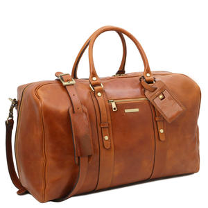 Genuine Leather <b>Duffel</b> <b>Bag</b> for Men with Adjustable Strap Zipper Closure Travel Weekend Gym Sports Carry On <b>Bag</b> 30-40L Capacity - Product Image 1