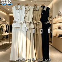 Ensemble chemise sans manches et pantalon large style Old Money pour femme, tenue assortie pour l'été
