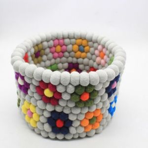 Flower Pattern <b>Wool</b> Pom Pom Basket Bohemia Style Decorative Storage Bin - Product Image 3