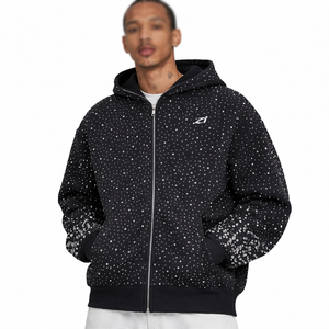 White Rhinestone Gradient Zip Hoodie Cotton Fleece Oversized Streetwear Hoodies for Men Private Label Production Supply - Product Image 4