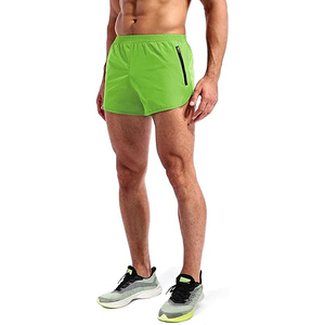 Men's <b>Lime</b> <b>Green</b> Split Running <b>Shorts</b> Neon High Visibility Workout Gym <b>Shorts</b> with Zipper Phone Pocket - Product Image 2