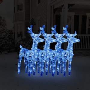 4 pièces, bleu, 160 LED, rennes de Noël en acrylique gonflables, décorations de jardin pour les fêtes de plein air - Product Image 1