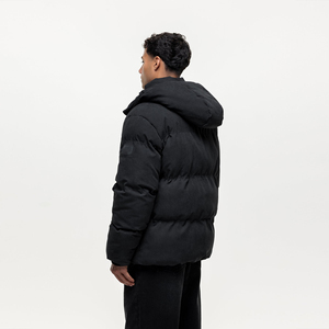 Men's <b>Black</b> Hooded Puffer Jacket Windproof Thick Winter Coat Stand Collar Regular Fit Zipper Closure Solid Color Casual Style - Product Image 3