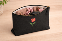 Pochette de maquillage GI West Bengal Jute noire surdimensionnée à imprimé floral rouge, fermeture éclair, écologique