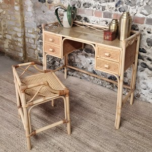Antique style natural rattan dressing tables wholesale wicker <b>makeup</b> <b>vanity</b> table & chair set for girls - Product Image 5