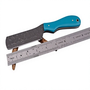 มีดแค้มปิ้งเหล็กดามัสกัส ใบมีดคมตรง ด้ามเรซิ่นสีน้ำเงิน ยาว 8 นิ้ว - Product Image 1