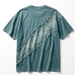 T-shirts déchirés à bords effilochés en coton épais, coupe oversize, style streetwear décontracté pour hommes - Product Image 2