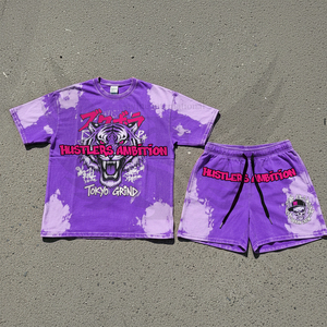Custom Men's Summer Breathable Acid Wash Solid Printed <b>T</b>-Shirt and Casual Sport Shorts Set 2-Piece SetTie Dye <b>T</b>-Shirt and Shorts - Product Image 5