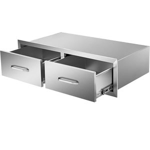 Accessorio per Cucina Esterna - Cassetti Doppi Orizzontali per BBQ 76 cm L x 25 cm A x 51 cm P con Maniglia in Acciaio Inox per BBQ da Isola - Product Image 2