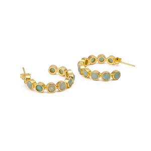 ต่างหูห่วงสแตนเลสชุบทองคำแท้ ป้องกันการหมองคล้ำ ดีไซน์เรียบหรู ทันสมัย ประดับด้วยพลอยอะเมโซไนต์ธรรมชาติ ทำด้วยมือ - Product Image 1