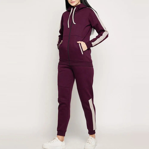 Chándal con Capucha para Mujer, Color Sólido, Cierre Completo, Bolsillos Laterales, Ropa Casual de Otoño, Morado, Poliéster, Corte Regular - Product Image 3