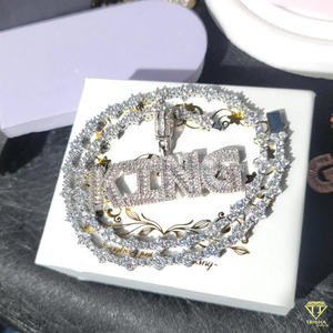 Collier tendance en moissanite avec pendentif lettre « ICE », style hip-hop, bijoux de mode pour homme - Product Image 5