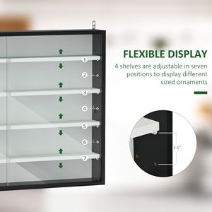 Vetrina a 5 Ripiani in Vetro Bianco e Nero con 2 Porte, Mensole Regolabili a Parete, Grande Capacità, Arredamento per Soggiorno - Product Image 4