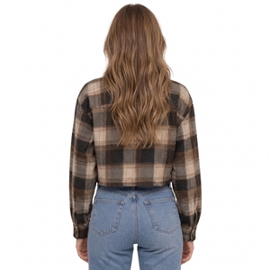 Chaqueta de Franela a Cuadros para Mujer, Manga Larga, Cuello Camisero, Cierre de Botones, 100% Algodón, Chaqueta Corta, Camisa de Franela - Product Image 4