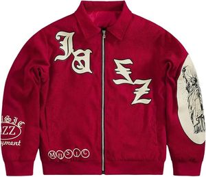 Blouson bomber rouge brodé Jazz Music, classique, en coton, pour adulte, toutes saisons, vêtement promotionnel - Product Image 1