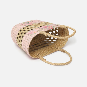 Handmade <b>Straw</b> Storage <b>Basket</b> Pink Bohemian Woven <b>Basket</b> with Handles for Living Room Organization 33x15x85cm - Product Image 2
