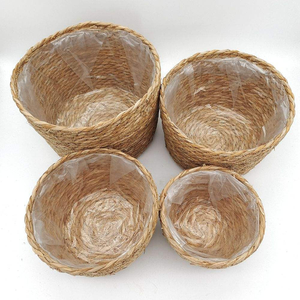 Ensemble de paniers en jonc de mer tressé naturel avec doublure intérieure, support de pot de fleurs emboîtable, panier de rangement pour la décoration intérieure et de jardin - Product Image 5