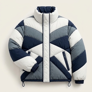 <b>Mens</b> Color Block Puffer Jacket Quilted Winter <b>Coat</b> Navy Gray <b>White</b> Insulated Full Zip Warm Outdoor Fashion Jacket - Product Image 2
