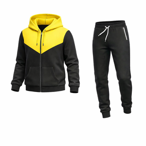 ชุดวอร์มมีฮู้ดสีดำเหลืองสำหรับผู้ชาย ทรงสลิมฟิต แจ็คเก็ตซิป กางเกงจ็อกเกอร์ ชุดกีฬาลำลอง ชุดออกกำลังกาย - Product Image 2