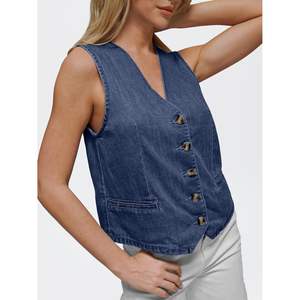 Automet mujeres 2025 otoño sin mangas con cuello en V Top trajes Jean chaleco Tops tejido Denim botón abajo chaleco Y2K ropa exterior - Product Image 2