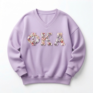 Sweat-shirt pour femme bleu clair à col en V avec lettres Omega Alpha brodées, manches longues, en coton tricoté, pour l'automne - Product Image 6