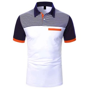 Chemise tricotée pour homme à manches courtes, unie, décontractée, blanche, marine, orange, avec poche, 100 % coton, personnalisable, vente en gros, OEM - Product Image 1