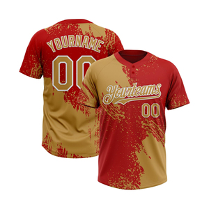 Custom Sublimated 2 Button Baseball Jersey Women's <b>Red</b> Gold Team Wear Moisture Wicking Athletic Sportswear 100% Polyester Plus - Product Image 3
