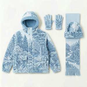 Veste polaire à capuche unisexe avec imprimé forêt, coupe-vent, vêtement d'hiver, coupe régulière, doublure en sherpa, poche avant, style décontracté - Product Image 1