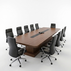 Grande table de conférence exécutive moderne en forme de bateau, table de salle de réunion en bois avec canal de gestion des câbles, bureau commercial - Product Image 2