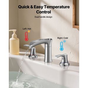 Set Rubinetto Vasca da Bagno a Cascata Stile Romano, Montaggio su Ponte a 3 Fori, in Lega di Zinco, 2 Maniglie, Serie Bagno e Doccia - Product Image 6
