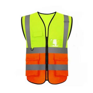 Gilet de sécurité haute visibilité unisexe, vêtements de travail réfléchissants, jaune orange, matière polyester, poches, fermeture éclair - Product Image 1