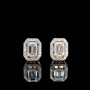 1.01CT <b>Emerald</b> Cut Lab Grown Diamond <b>Stud</b> Earrings 14K Solid Gold Engagement Bridal Gift for Girlfriend Moissanite Look Jewelry - Product Image 5