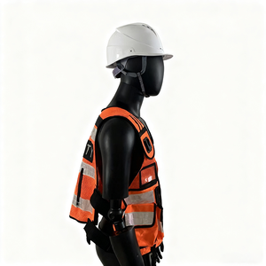 Gilet de sécurité haute visibilité, bandes réfléchissantes orange, plusieurs poches, polyester, uniforme de garde pour hommes, toutes saisons - Product Image 2