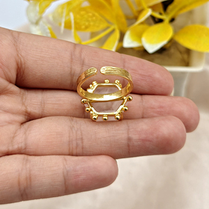 Modern jewelry natural rose quartz with emerald cz hexagon cut <b>ring</b> beaded designer 18k gold plated <b>adjustable</b> <b>ring</b> for women - Product Image 4