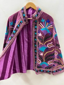 Veste d'hiver ethnique bohème surdimensionnée en velours brodé à la main Suzani, 100% coton, séchage rapide, respirante, cadeau - Product Image 3