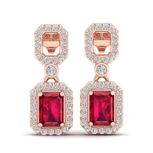 REYES Custom Design 14K Solid Gold Diamond Dangle <b>Drop</b> <b>Earrings</b> For Women <b>Emerald</b> Cut 2 Carat Ruby Gemstone Fine Jewelry - Product Image 2