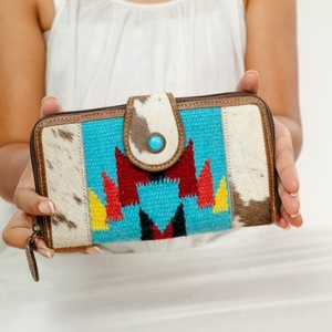Cartera Multiusos de Cuero Acolchado Azteca para Mujer, Cartera de Mano Multicolor de Cuero Occidental, Novedad - Product Image 1
